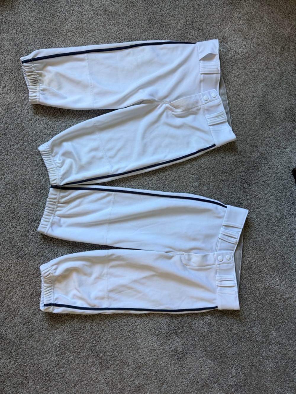 White Baseball Pants with Navy Side Stripe